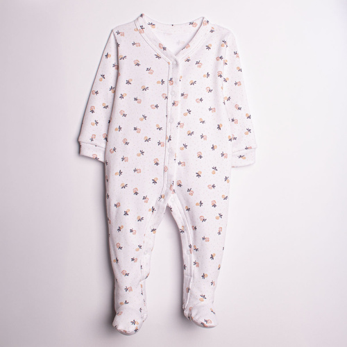 220031 Pajac niemowlęcy Nicol bawełna 100% w kwiatki z napami