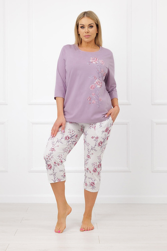 Italian Fashion Karilla Piżama damska 100% bawełna 3/4 kwiaty wrzos