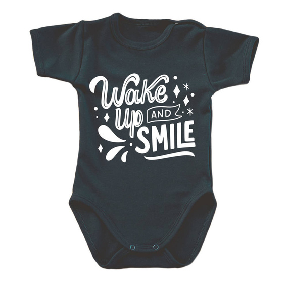 "WAKE UP AND SMILE" Body krótki rękaw Moocha czarny