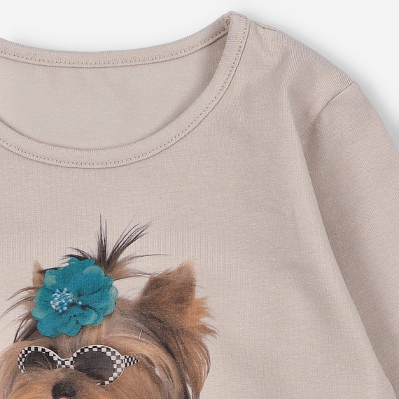 KAR-3004 Bluzka dziewczęca z długim rękawem Lagarto Verde beżowy– stylowa, bawełniana, polska produkcja