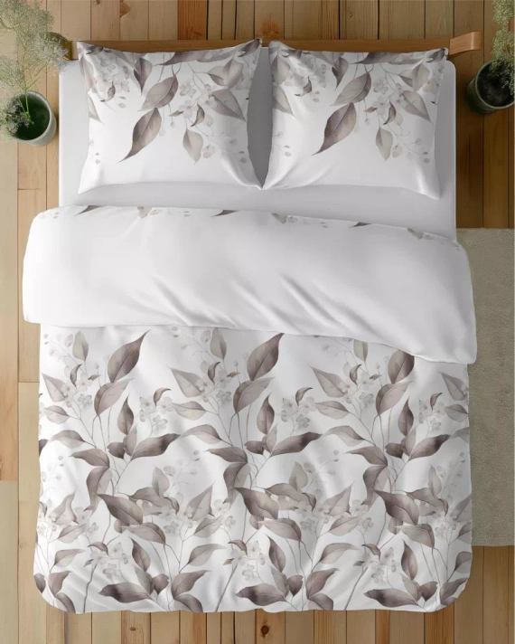 5326 B Pościel satynowa liście Detexpol beż 