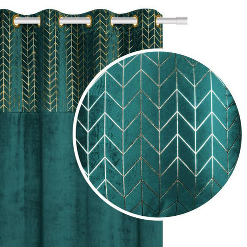 Nord Zasłona gotowa Spod Igły i Nitki ciemny turkus złoty zygzak