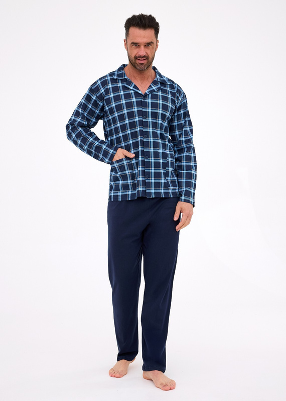 114/81 Piżama męska Cornette | Rozpinana, 100% bawełna, kołnierzyk i kieszenie