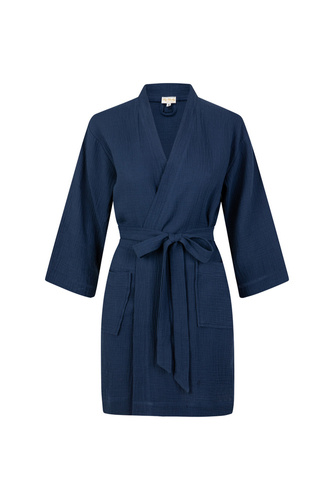 Mila Szlafrok damski muślinowy ByShelly - granatowy