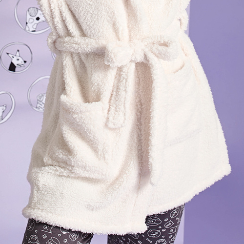 Igrid Szlafrok damski Sorbetto – biały, puszysty z kapturem misia