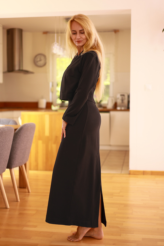 Irving — damski zestaw: sukienka maxi + bluza, 95% bawełna 5% elastan | polska marka Mirale - czarny