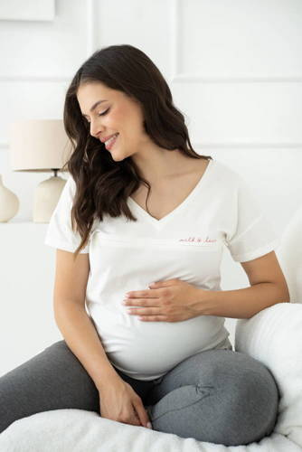 M-Shirt Bluzka ciążowa i do karmienia V-neck Milk&Love kremowobiały