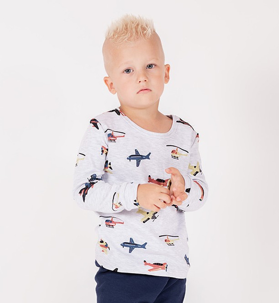 219138 Willy Nicol bluzka niemowlęca szara w samoloty bawełna długi rękaw 