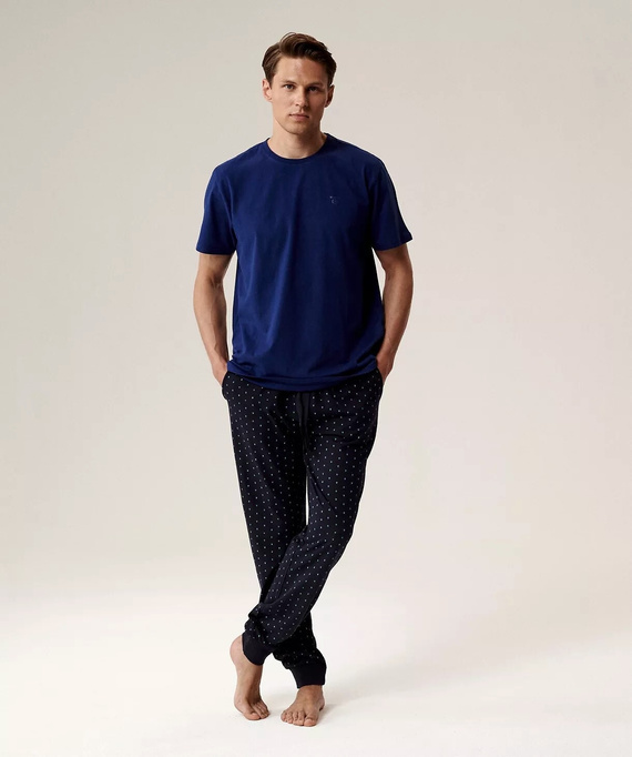 Piżama męska NMP-388 Atlantic niebieska– bawełna, krótki rękaw