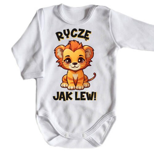 "Ryczę jak lew" Body długi rękaw Moocha biały