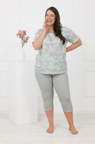 Piżama damska Eleni Italian Fashion 100% bawełna krótki rękaw 3/4-miętowa