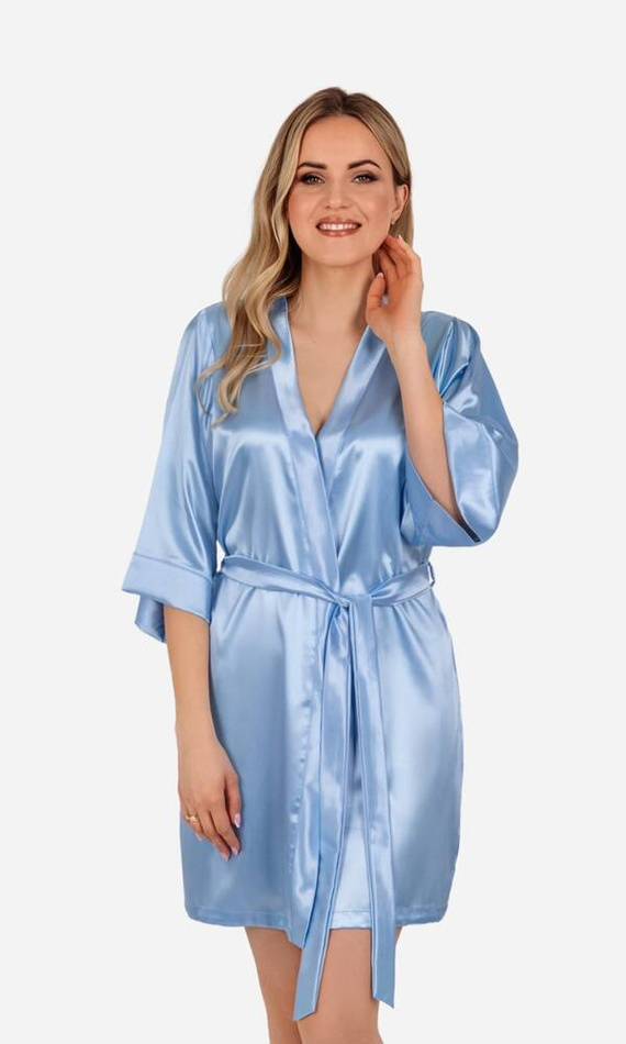 Vesna Szlafrok damski satynowy ByShelly - błękitny