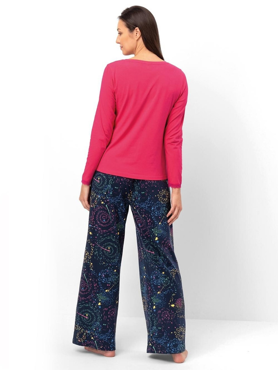 Piżama damska Key LNS 750 malinowa – bawełna, długi rękaw, wygodna