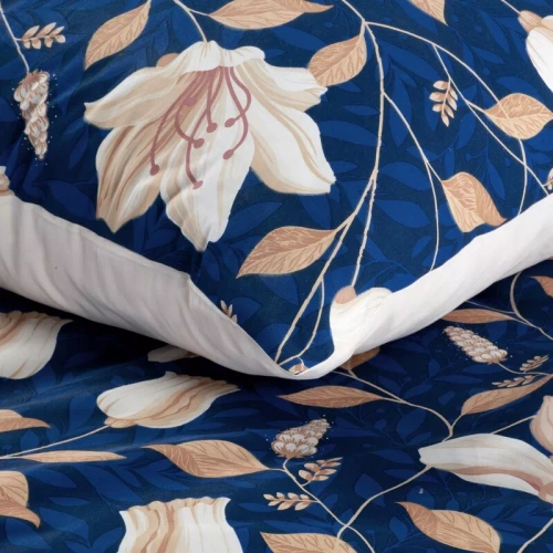 Nika 48 pościel satynowa kwiaty Eurofirany granatowy