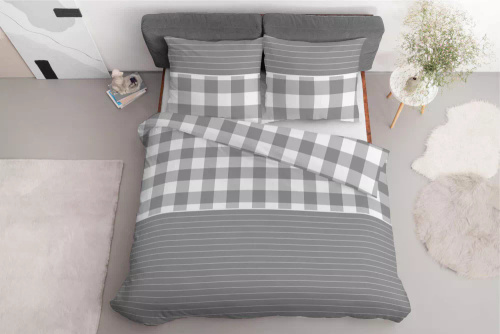 5083 B Home Satin Pościel satynowa kratka Detexpol szary 