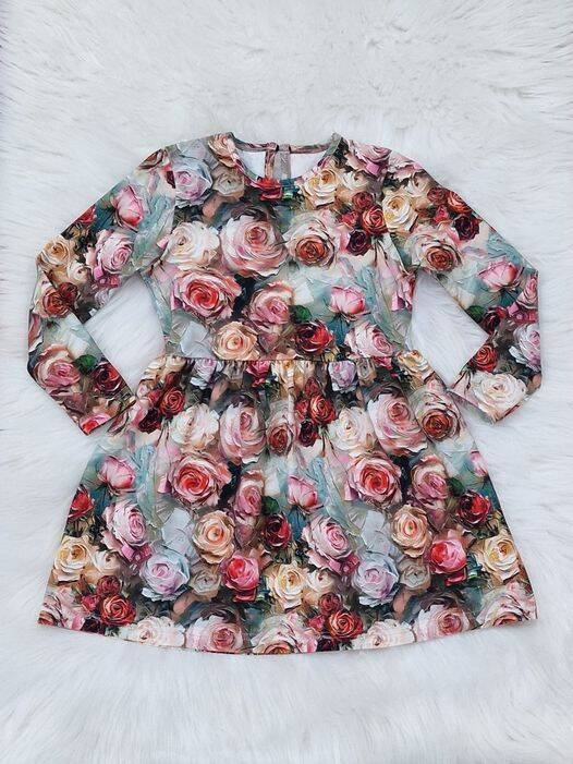 Malowane Kwiaty Sukienka długi rękaw Bambarillo