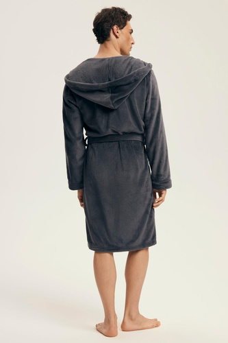 Szlafrok męski Henderson 43447 Vocal  szary– kaptur, ciepła dzianina, komfort i elegancja