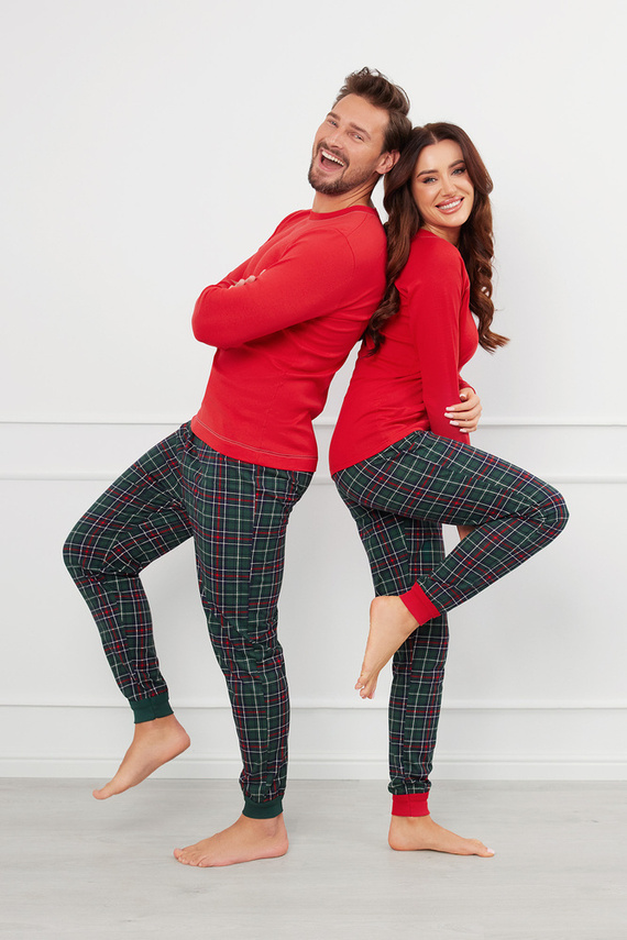 Foggia Piżama Damska długi rękaw, długie spodnie Italian Fashion - czerwony/druk