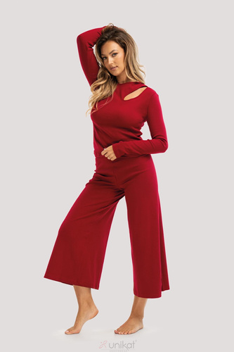 Piżama Zen bordowy– elegancka bawełniana piżama z długim rękawem, 7/8 długość spodni