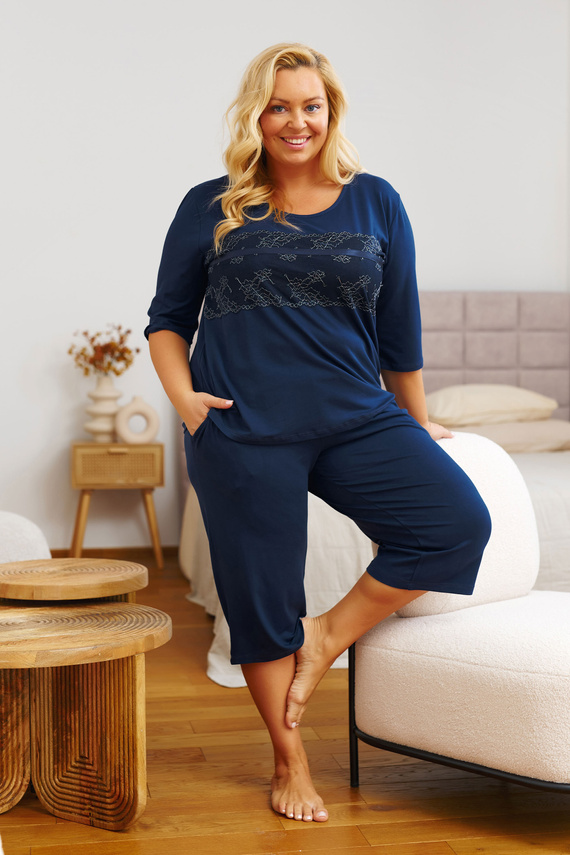 7330 Piżama damska plus size Doctor Nap – elegancja i komfort z wiskozy- navy