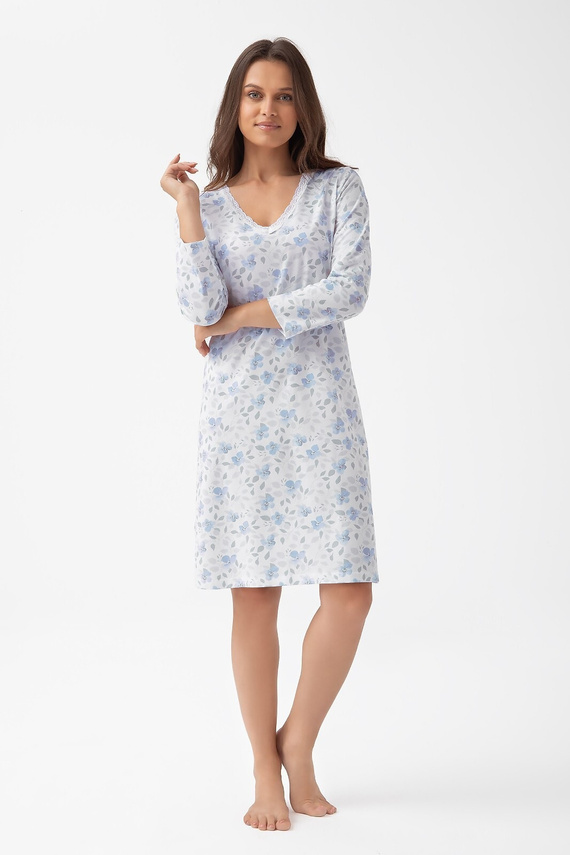 261 Koszula nocna Luna niebieski – bawełna, rękaw 7/8, wygodna i kobieca