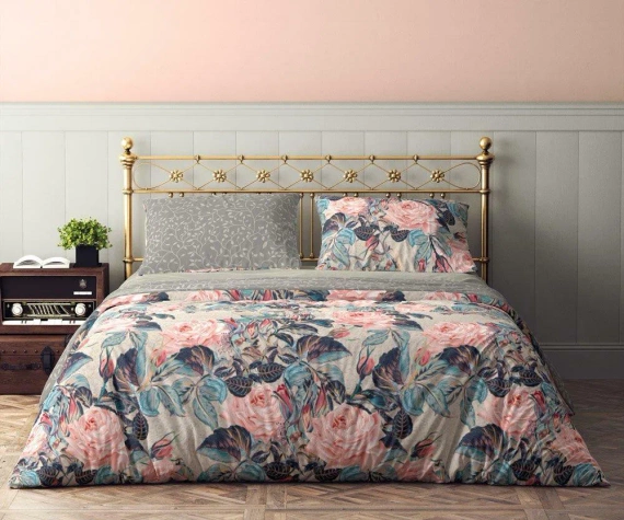 Flovery 001 Pościel bawełniana kwiaty Faro szary