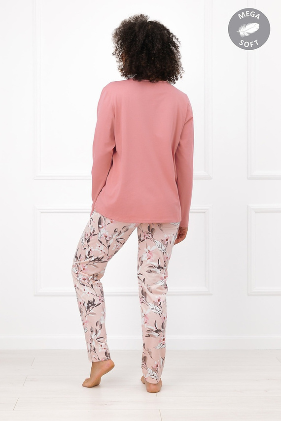Italian Fashion Kafelia Piżama damska Mega Soft długa kwiaty kokardka