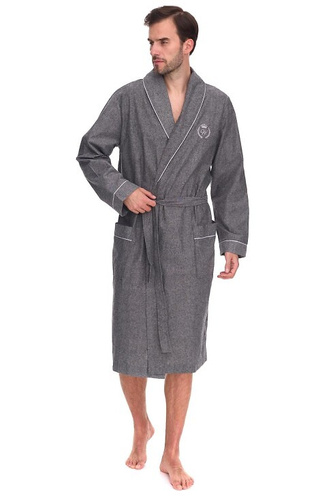 2532 Zeus Szlafrok męski L&L szary – długi, bawełniany, melanżowy, klasyczny