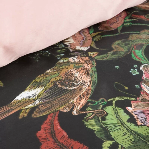 Spring 21 Kwiaty pościel satynowa Eurofirany czarny/zielony