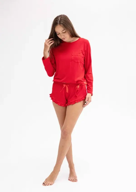 Ronnie Komplet Piżama Damska DKaren - czerwony