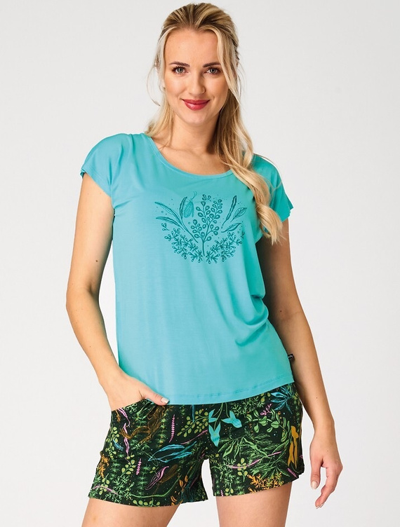 Key LNS 580 turkusowa piżama damska z wiskozy z kieszeniami