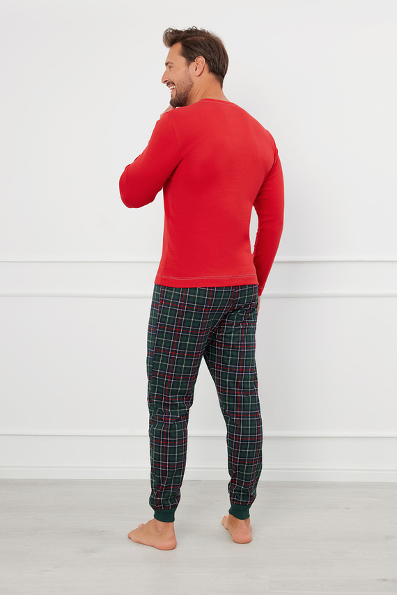 Fogo Piżama Męska długi rękaw, długie spodnie Italian Fashion - czerwony/druk