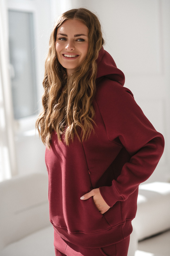 Motherhood Bluza ciążowa i do karmienia Milk&Love burgundowa– oversize, bawełna z meszkiem