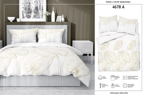 4678 A Home Satin Pościel satynowa liście Detexpol kremowy 