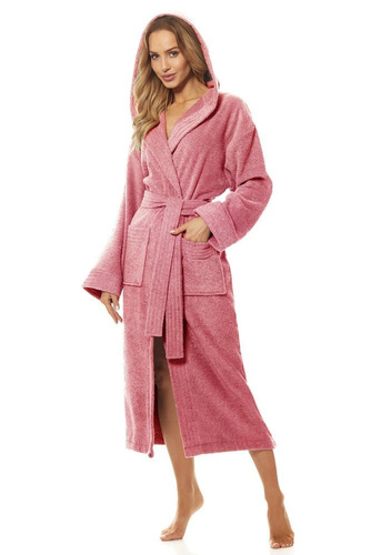 2102 Długi Szlafrok Damski Frotte L&L - różowy pudrowy 