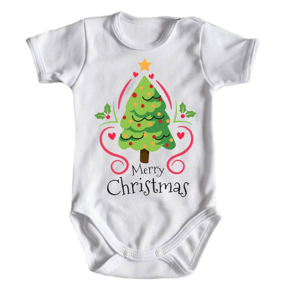 "Merry Christmas z choinką BOŻE NARODZENIE" Body krótki rękaw Moocha biały