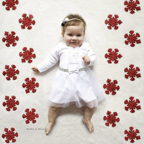 114B Little Star Sukienko-body długi rękaw Marija - biały/srebrny