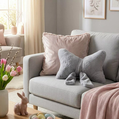 Eurofirany Wiosna 135 – poduszka dekoracyjna 37x10x30 kokarda srebrny