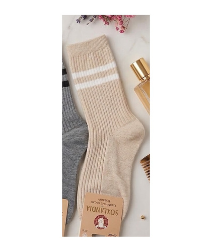 Skarpety Damskie WIK Soxlandia 3044 wz.12 Kaszmir 95% Prążkowane beżowy 