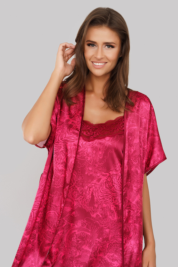 Impresja Szlafrok Damski Italian Fashion bordowy 