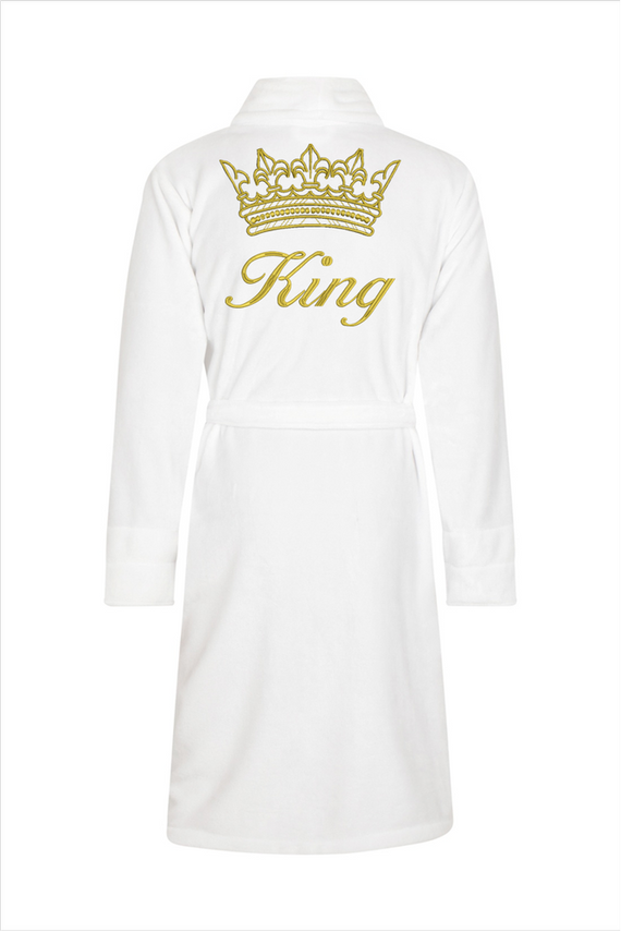 King + Korona Szlafrok męski polarowy ByShelly - biały/złoty