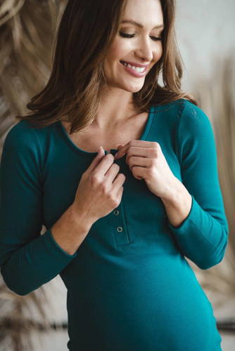 Tummy Sukienka ciążowa i do karmienia z dzianiny w prążek Milk&Love szmaragdowy