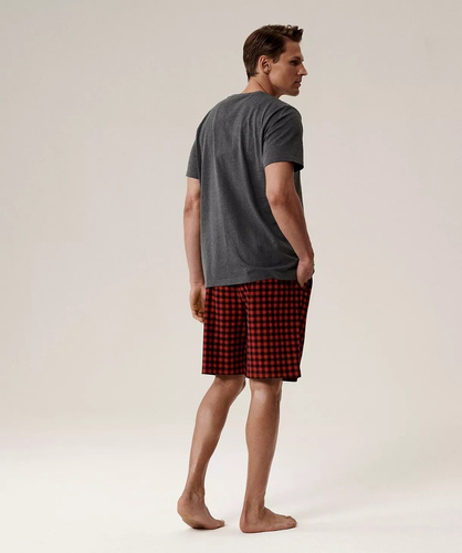 Piżama męska NMP-397 -szary czerwony  bawełna, krótki rękaw, lekka i wygodna na lato