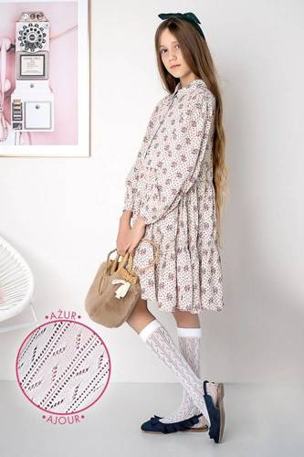 DR2306 Mabel Podkolanówki Dziewczęce Knittex biały