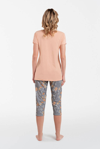 Kasali Piżama Damska krótki rękaw i 3/4 spodnie Italian Fashion - łosoś/druk