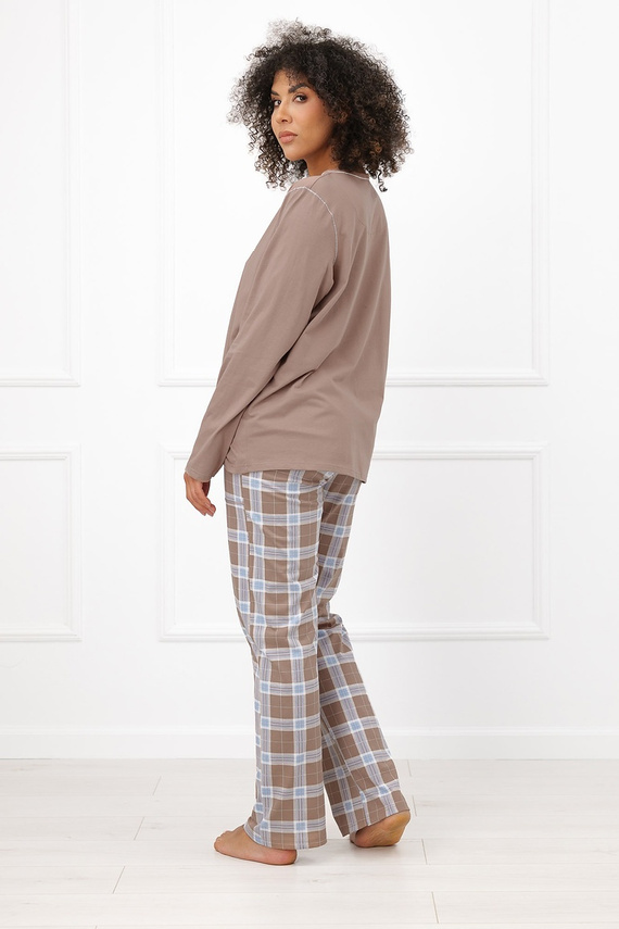 Piżama Damska Italian Fashion Delma 100% Bawełna Długa Spodnie Krata-cappuccino
