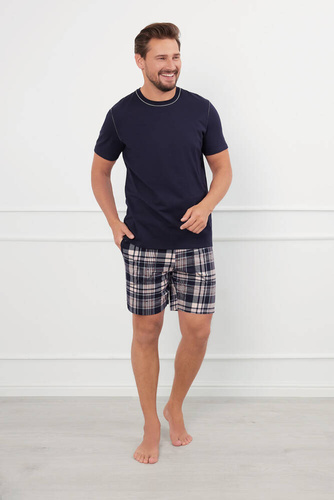 Edwin Piżama Męska krótki rękaw, spodenki Italian Fashion - granatowy/druk
