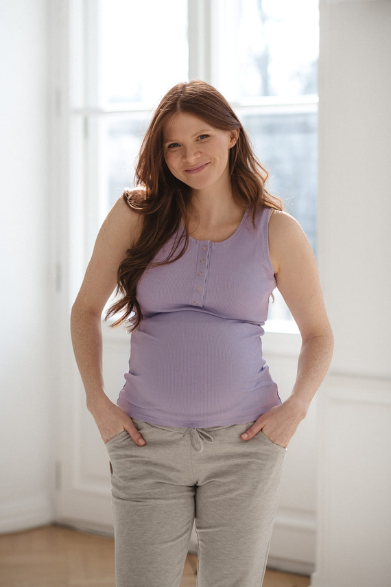 Tummy koszulka ciążowa do karmienia w prążki na ramiączkach Milk&Love liliowy