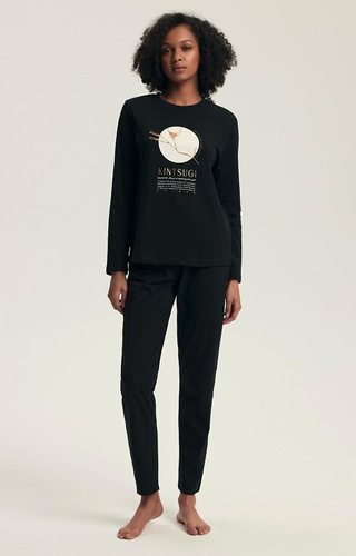 43727 Dairoku Piżama damska Henderson  czarna – bawełna, dł. rękaw i spodnie