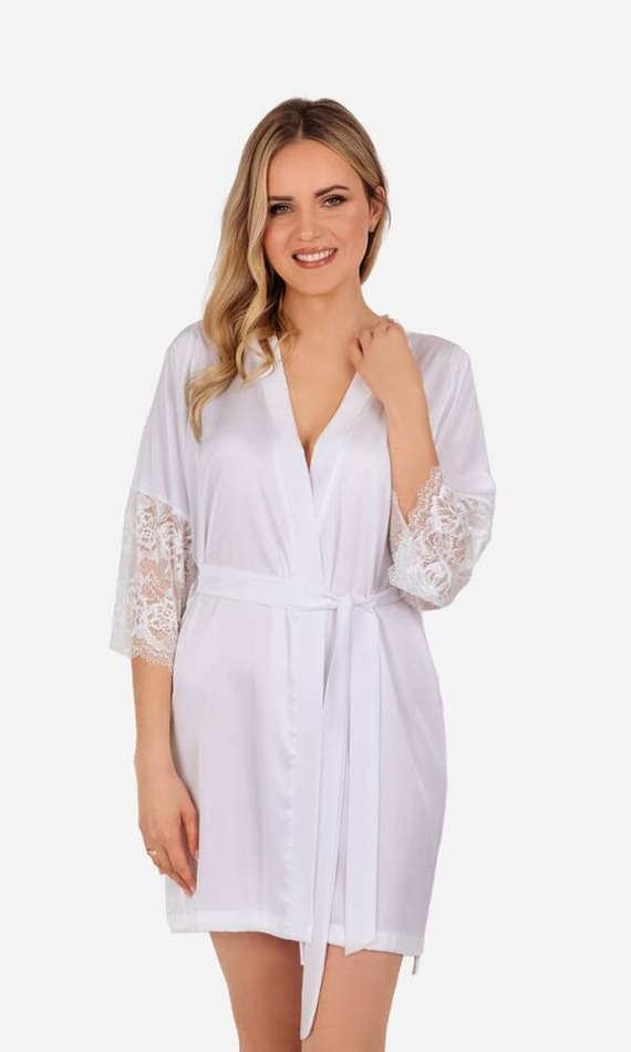 Carin Szlafrok damski satynowy ByShelly - biały